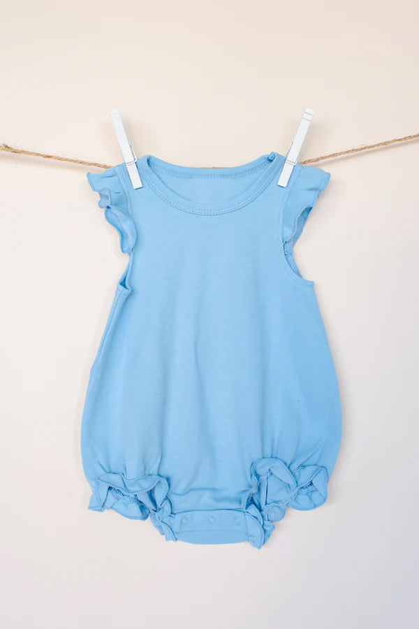 Preorder Baby Girl Infant Blue Short Sleeves Bubble Cotton Romper ( Moq 5 )