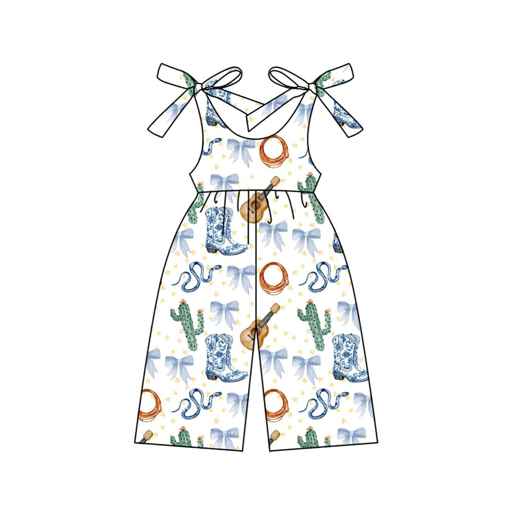 Preorder Baby Girl Straps Western Cactus Boots Guitar Jumpsuit ( Moq 5 )