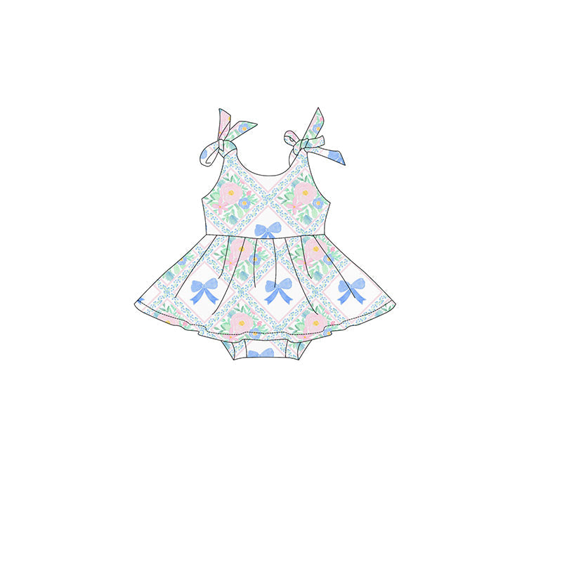 Preorder Baby Girl Straps Bows Flower Skorts Ruffle Romper ( Moq 5 )