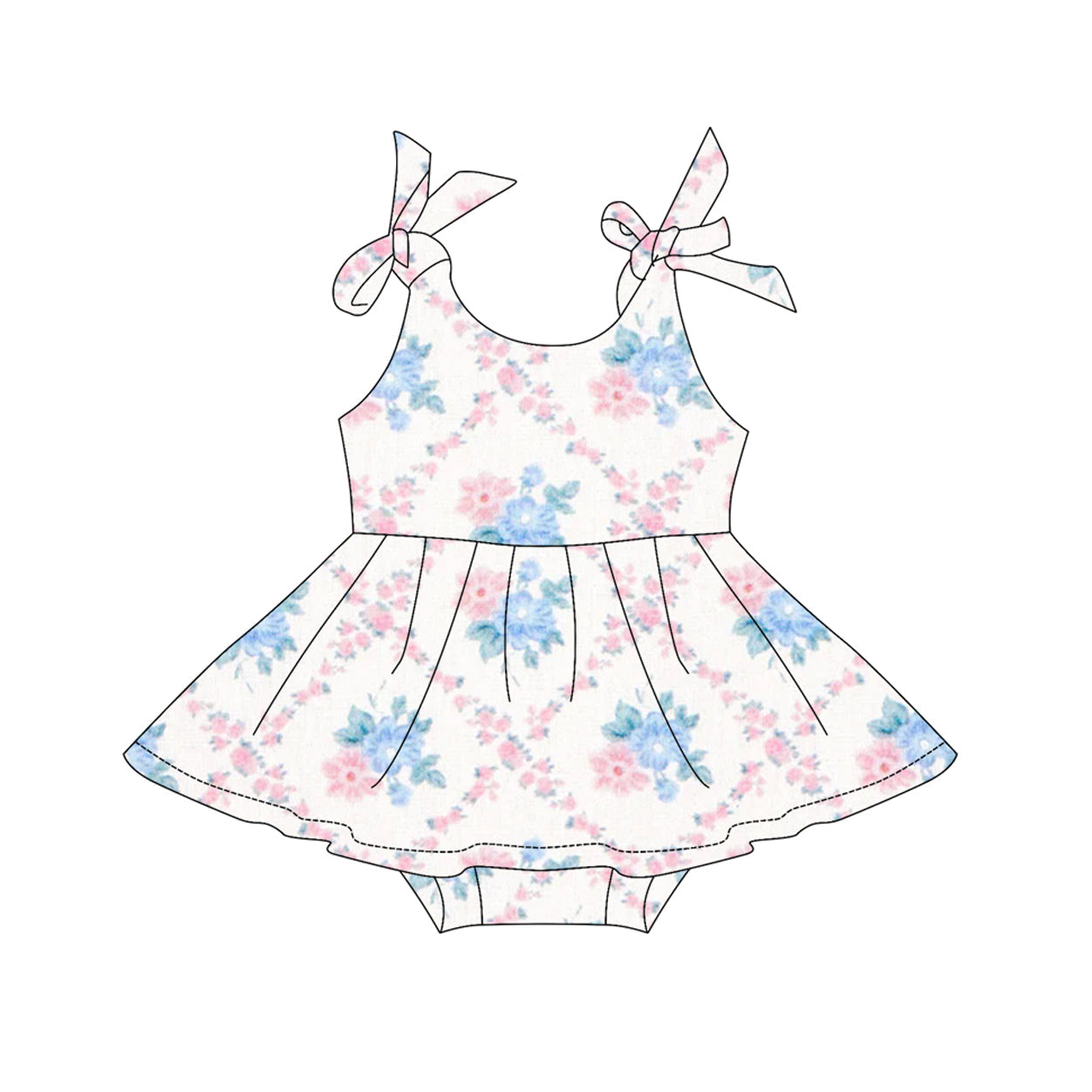Preorder Baby Girl Straps Pink Blue Flower Skorts Ruffle Romper ( Moq 5 )