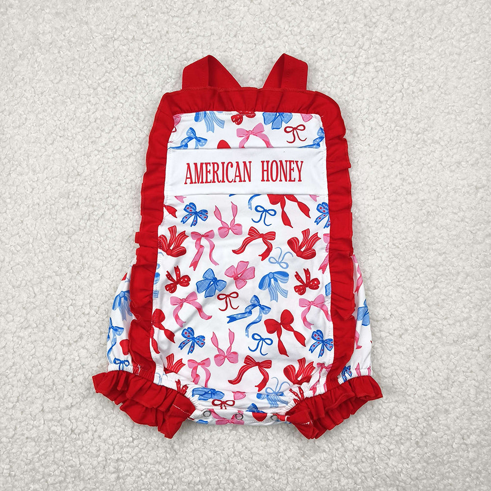 Baby Girl Sleeveless Bows 4th Of July Sibling Romper Outfit RTS