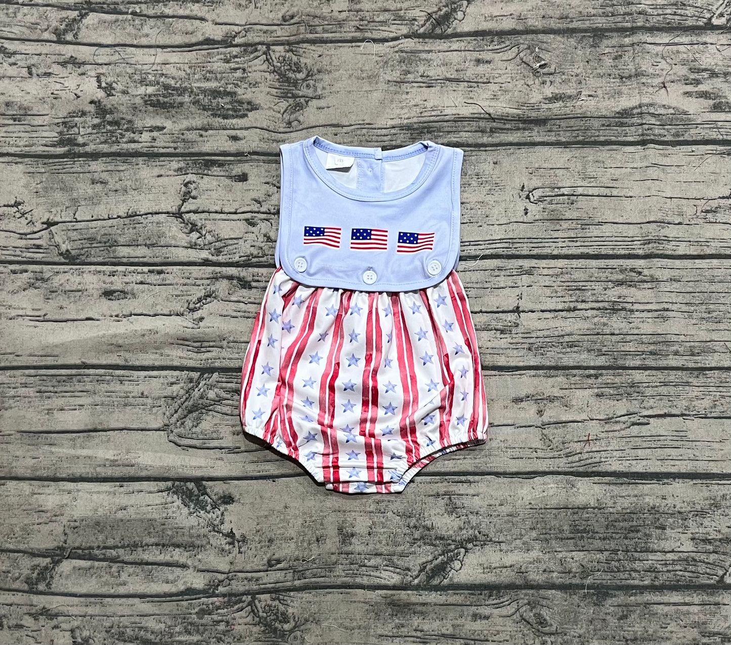Baby Boy Sleeveless Flags Stripes Stars 4th Of July Romper RTS