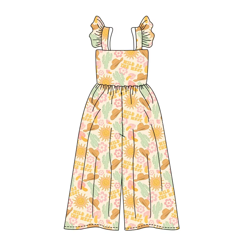 Preorder Baby Girl Short Sleeves Cactus Hats Flower Western Jumpsuit ( Moq 5 )