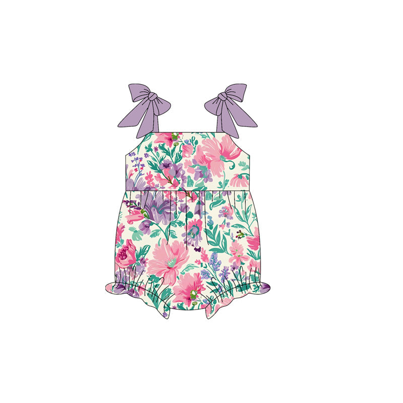 Preorder Baby Girl Purple Straps Flower Bubble Romper ( Moq 5 )
