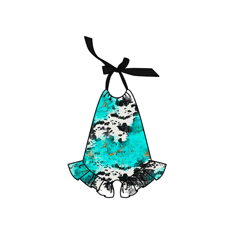 Preorder Baby Girl Halter Western Cow Print Ruffle Romper ( Moq 5 )