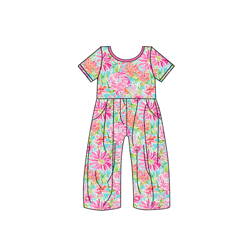 Preorder Baby Girl Short Sleeves Flower Pockets Jumpsuit ( Moq 5 )