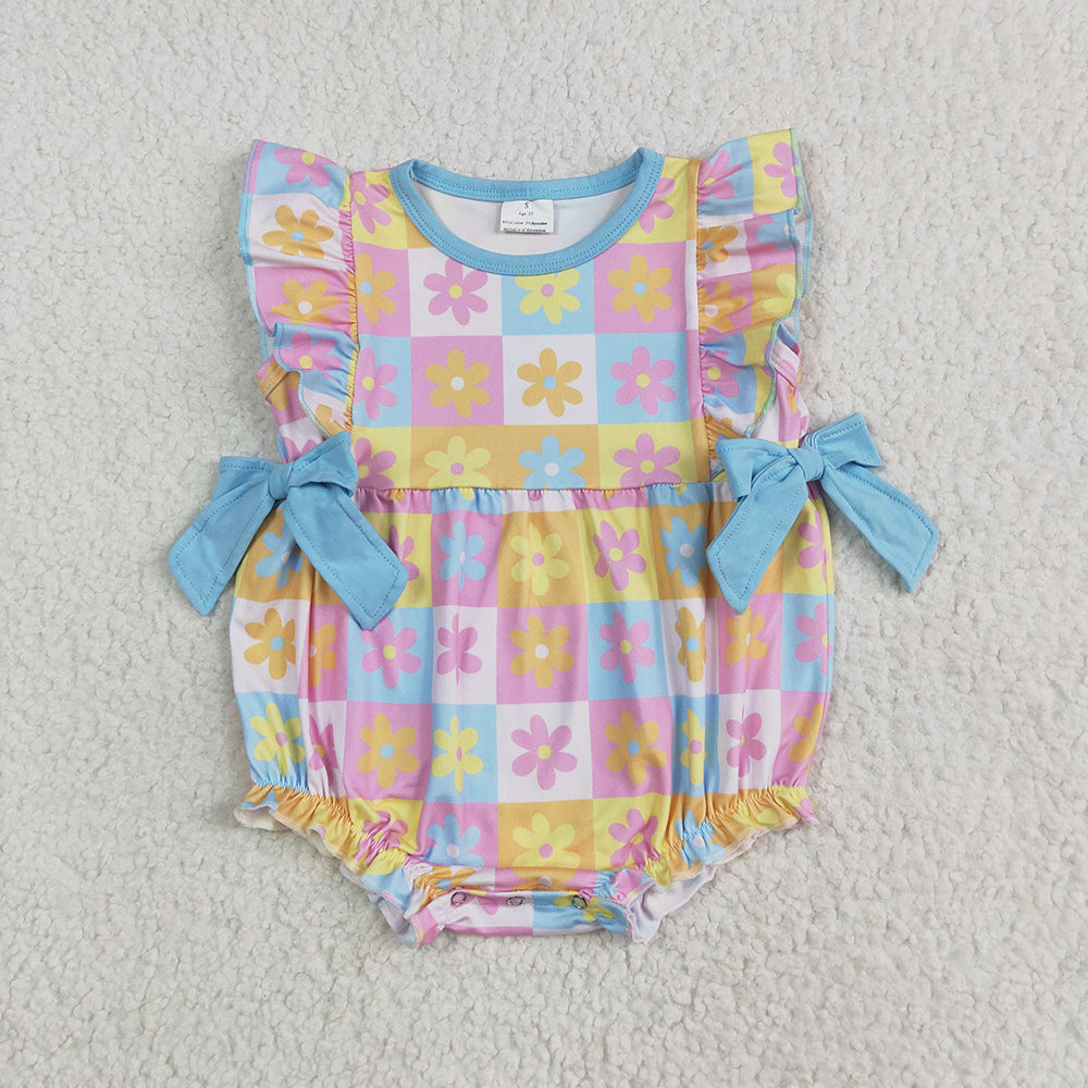 Sibling Baby Girl Toddler Flower Plaid Sibling Summer Romper Outfit Clothes RTS