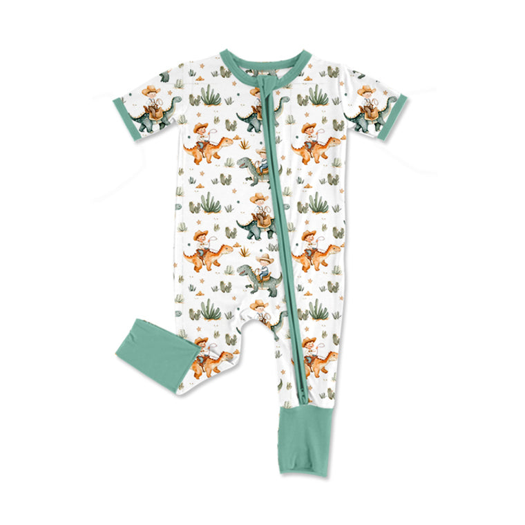 Preorder Baby Boy Infant Short Sleeves Dinosaurs Cactus Zipper Romper ( Moq 5 )