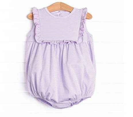 Preorder Baby Girl Infant Sleeveless Purple Stripes Bubble Romper( Moq 5 )