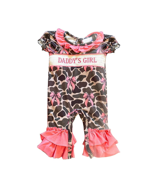 ( Moq 5 ) Preorder Baby Infant Kids Short Sleeves Camo Bows Daddy's Girl Ruffle Romper