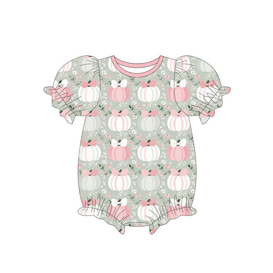 ( Moq 5 ) Preorder Baby Girl Short Sleeves Pumpkins Bows Bubble Romper