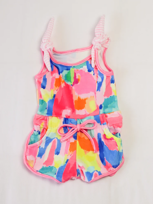 ( Moq 5 ) Preorder Baby Girl Bows Straps Tie Dye Pockets Shorts Jumpsuit
