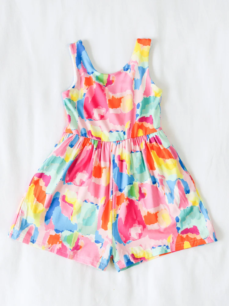 ( Moq 5 ) Preorder Baby Girl Sleeveless Tie Dye Shorts Jumpsuits