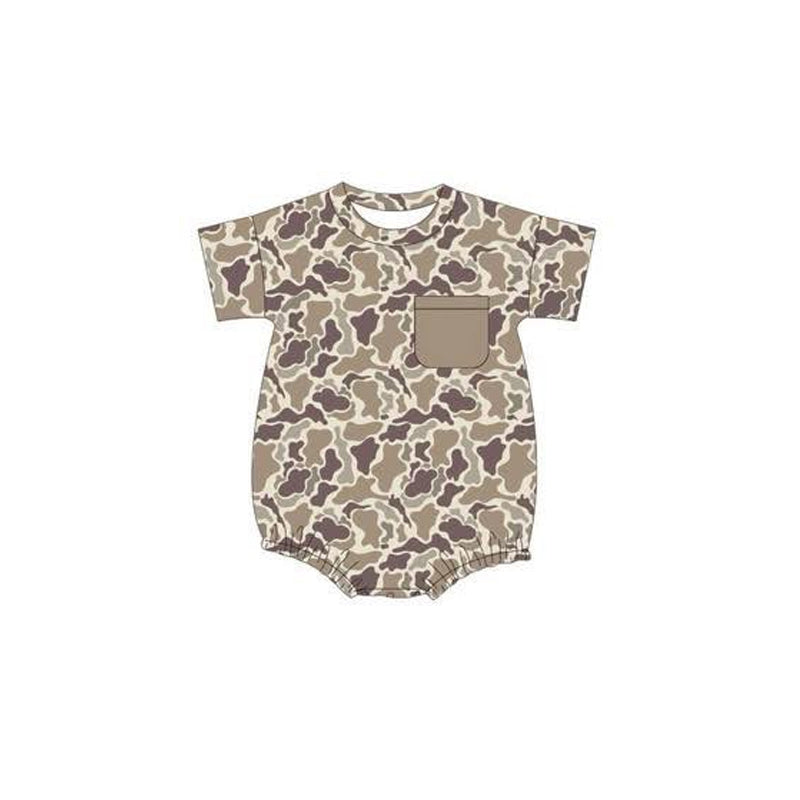 ( Moq 5 ) Preorder Baby Boy Short Sleeves Camo Pocket Bubble Romper