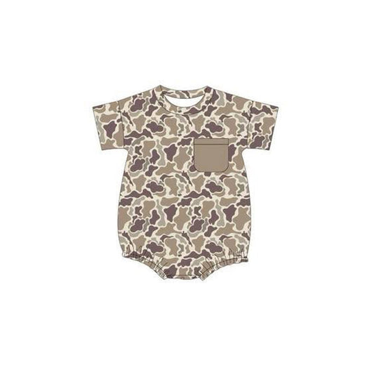 ( Moq 5 ) Preorder Baby Boy Short Sleeves Camo Pocket Bubble Romper