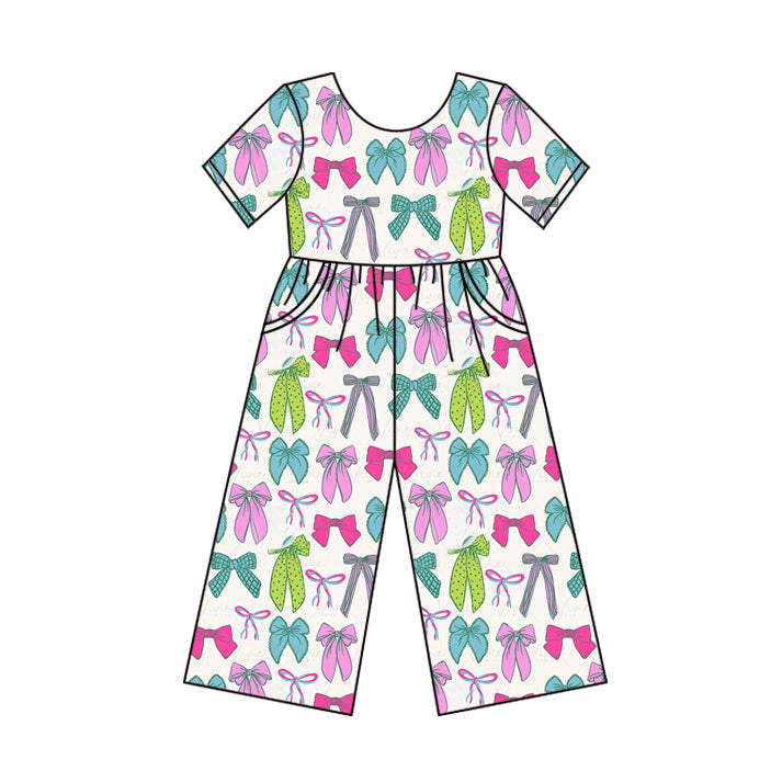 ( Moq 5 ) Preorder Baby Girl Colorful Bows Pockets Jumpsuit