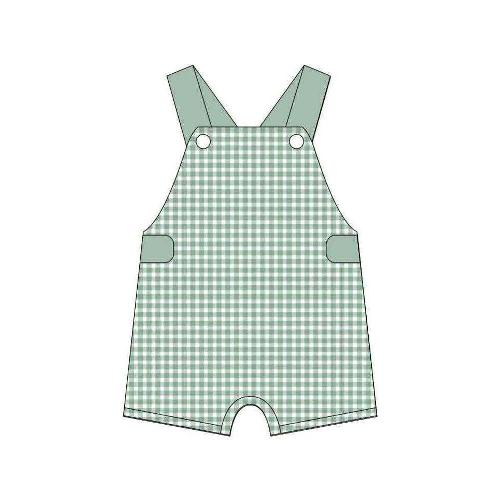 ( Moq 5 ) Preorder Baby Boy Sleeveless Green Plaid Shorts Romper