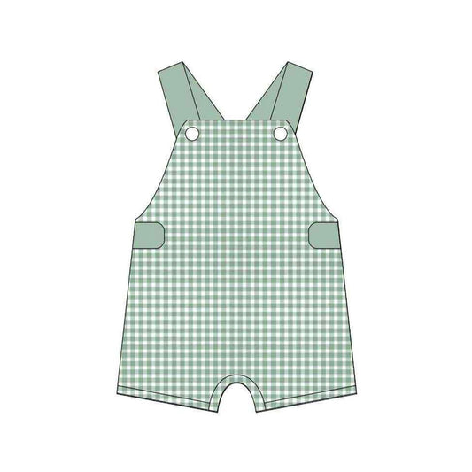 ( Moq 5 ) Preorder Baby Boy Sleeveless Green Plaid Shorts Romper