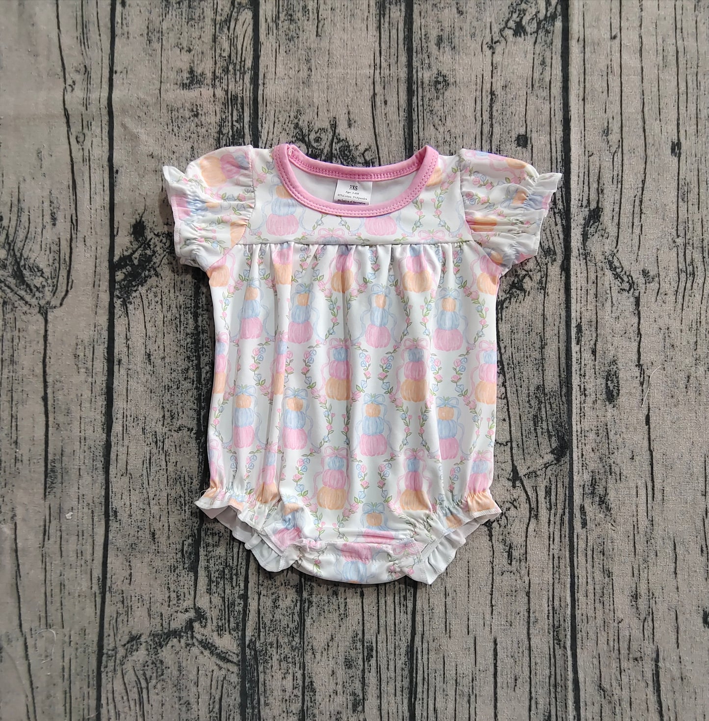 Baby Girl Short Sleeves Pumpkin Bows Floral Bubble Fall Romper RTS