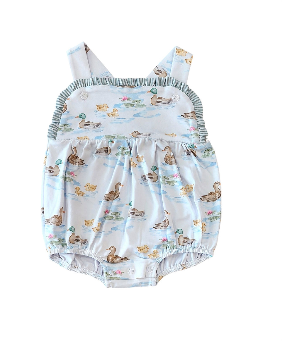 ( Moq 5 ) Preorder Baby Girl Kids Sleeveless Ducks Ruffle Bubble Romper