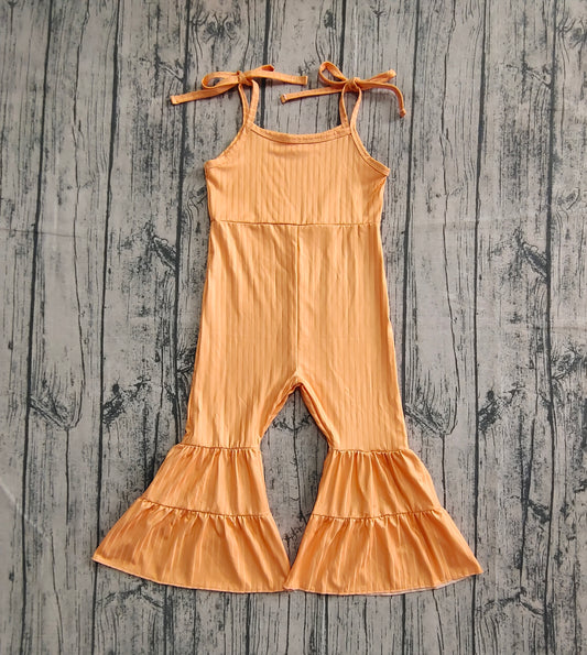 Preorder Baby Girl Straps Bell Pants Ribbed Orange Jumpsuit( No moq )