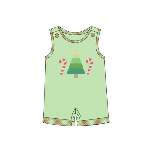 ( Moq 5 ) Preorder Baby Boy Sleeveless Tree Candy Cane Christmas Green Romper