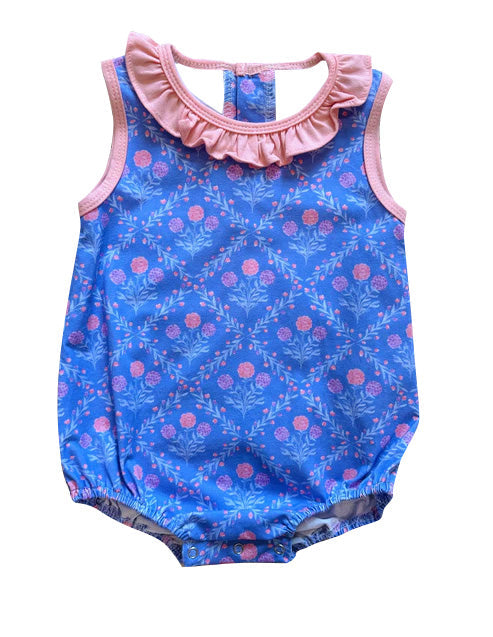 ( Moq 5 ) Preorder Baby Girl Sleeveless Flower Pink Ruffle Bubble Romper