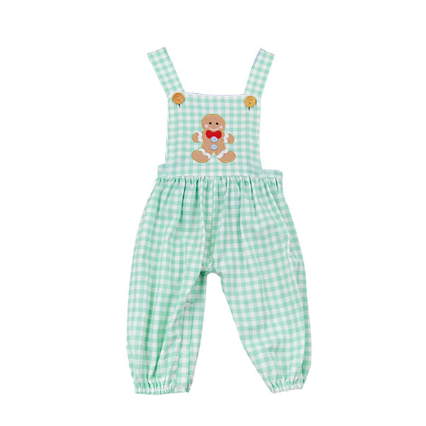 ( Moq 5 ) Preorder Baby Boy Sleeveless Gingerbread Green Plaid Christmas Jumpsuit