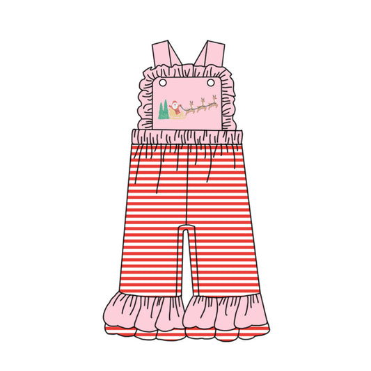 ( Moq 5 ) Preorder Baby Girl Sleeveless Christmas Santa Deer Red Stripes Jumpsuit