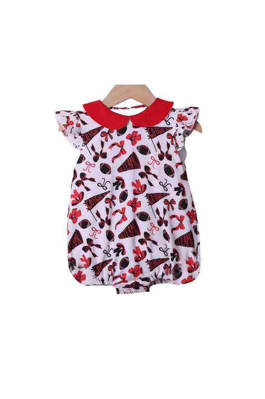 ( Moq 5 ) Preorder Baby Girl Short Sleeves Cheer Red Bows Summer Team Bubble Romper