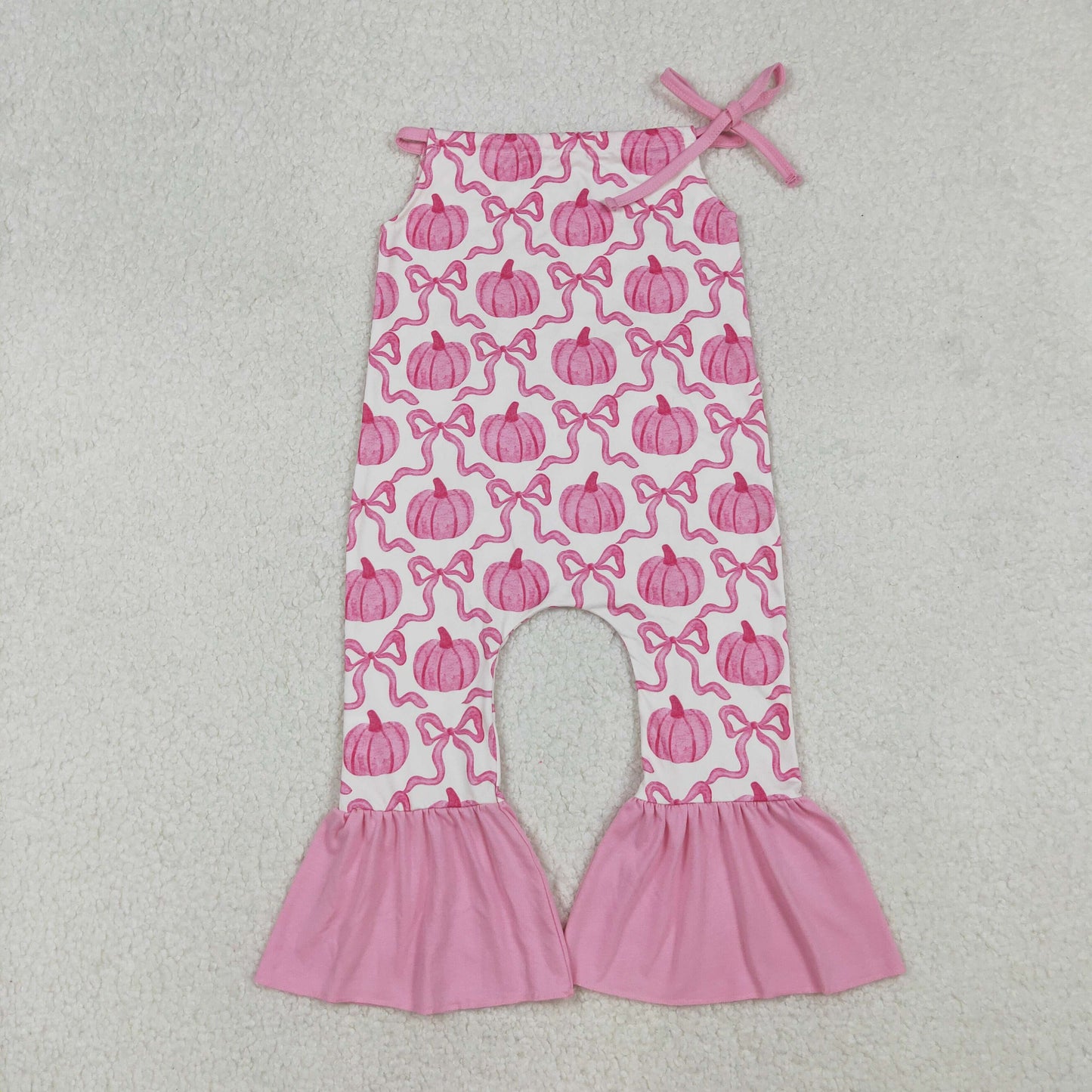 Sibling Girl Kids Pink Bows Pumpkins Fall Thanksgiving Romper Set RTS