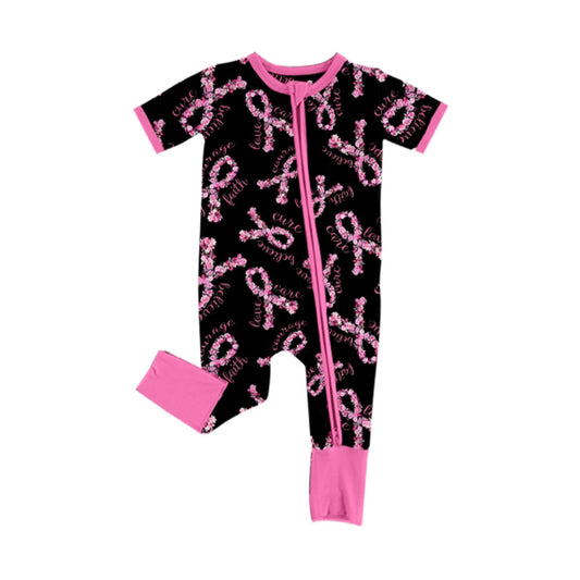 ( Moq 5 ) Preorder Baby Girl Short Sleeves Floral Bows Pink Zipper Romper