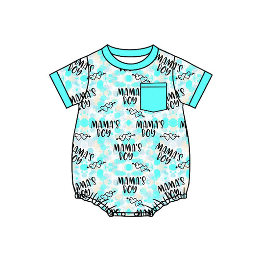 ( Moq 5 ) Preorder Baby Infant Boys Short Sleeves Mama's Boy Blue Bubble Romper