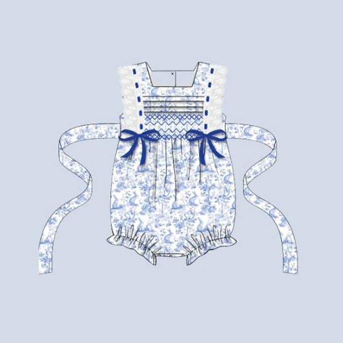 ( Moq 5 ) Preorder Girls Infant Bows Easter Rabbits Knee Bubble Romper