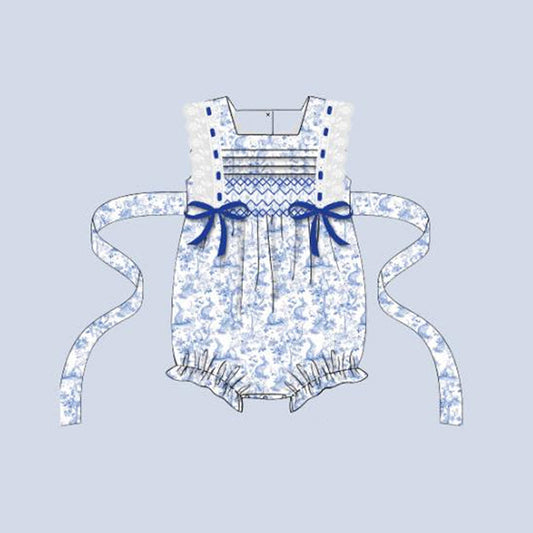 ( Moq 5 ) Preorder Girls Infant Bows Easter Rabbits Knee Bubble Romper