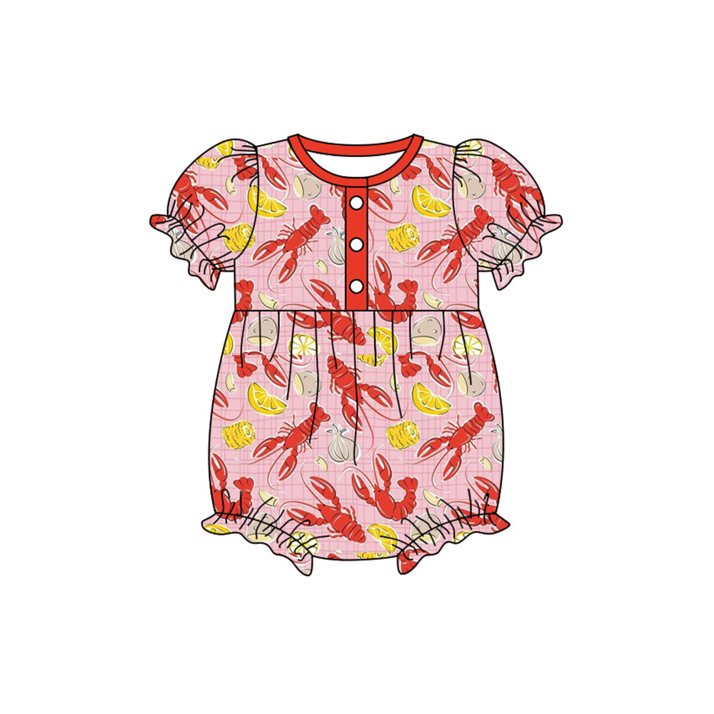 ( Moq 5 ) Preorder Baby Girls Infant Short Sleeves Crawfish Summer Bubble Romper