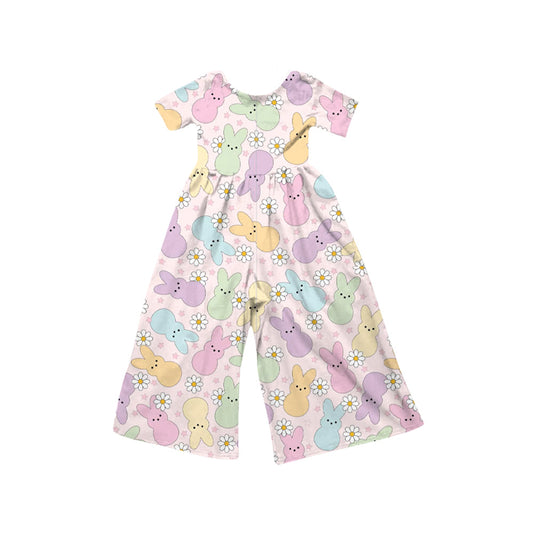 ( Moq 5 ) Preorder Girls Kids Short Sleeves Rabbits Flower Easter Jumpsuit