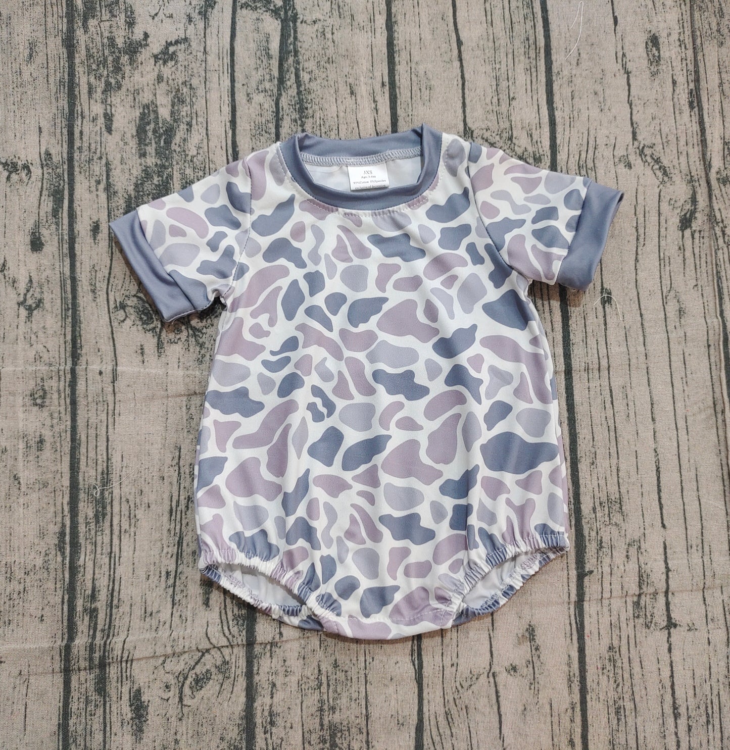 Boys Infant Short Sleeves Grey Camo Bubble Romper RTS