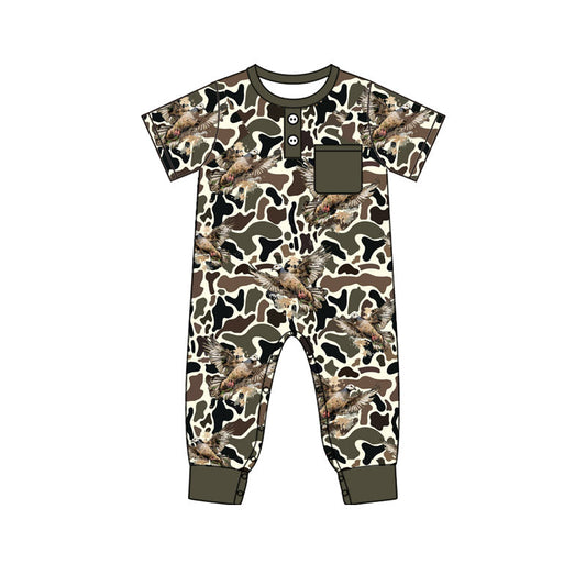 ( Moq 5 ) Preorder Boys Infant Short Sleeves Ducks Camo Pocket Buttons Romper
