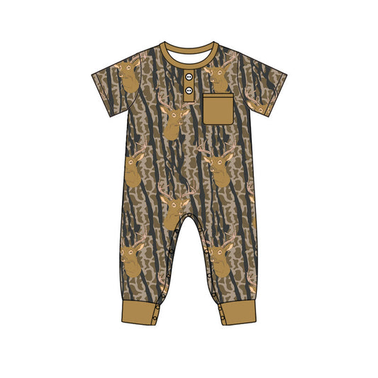 ( Moq 5 ) Preorder Boys Infant Short Sleeves Deer Camo Pocket Buttons Romper