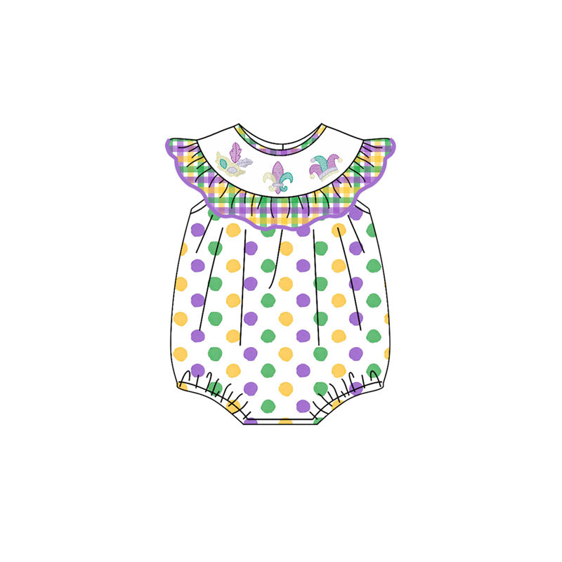 ( Moq 5 ) Preorder Girls Kids Anchors Dots Mardi Gras Plaid Ruffle Bubble Romper