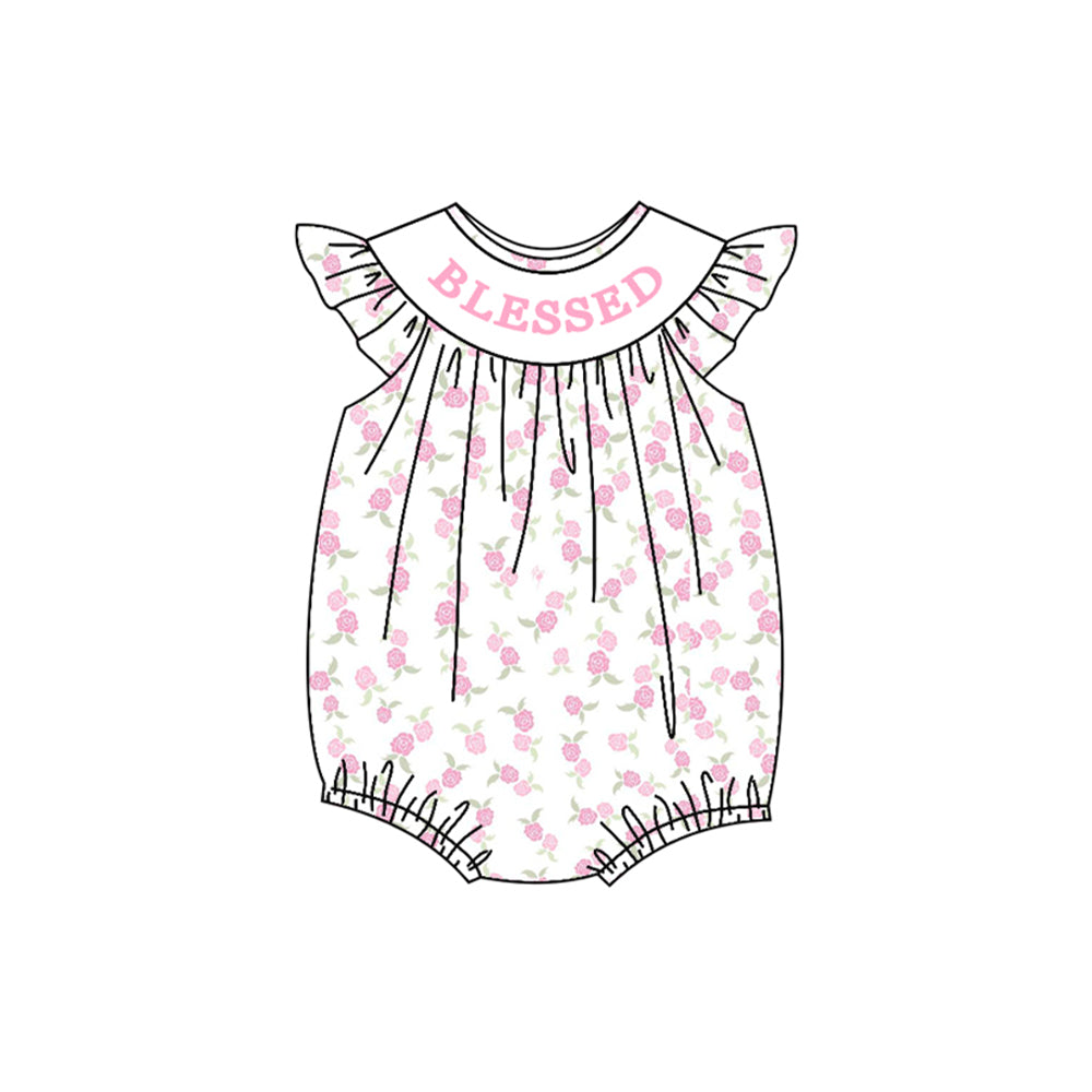 ( Moq 5 ) Preorder Girl Kids Short Sleeves Blessed Flower Summer Bubble Romper