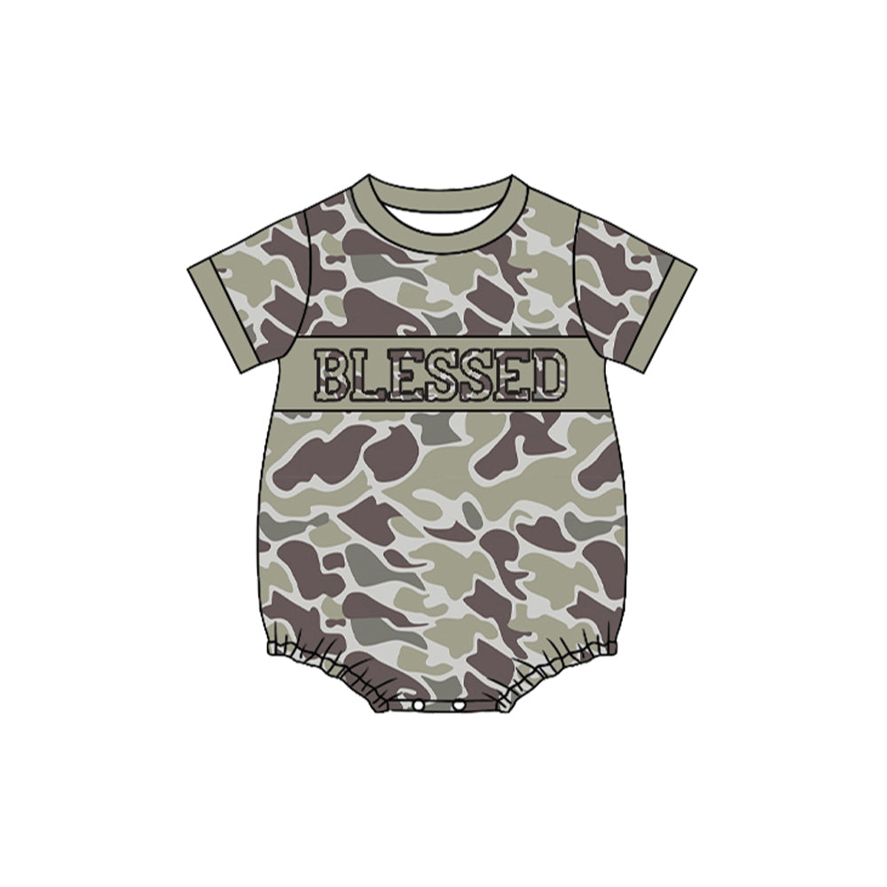 ( Moq 5 ) Preorder Boys Infant Camo Short Sleeves Blessed Bubble Romper