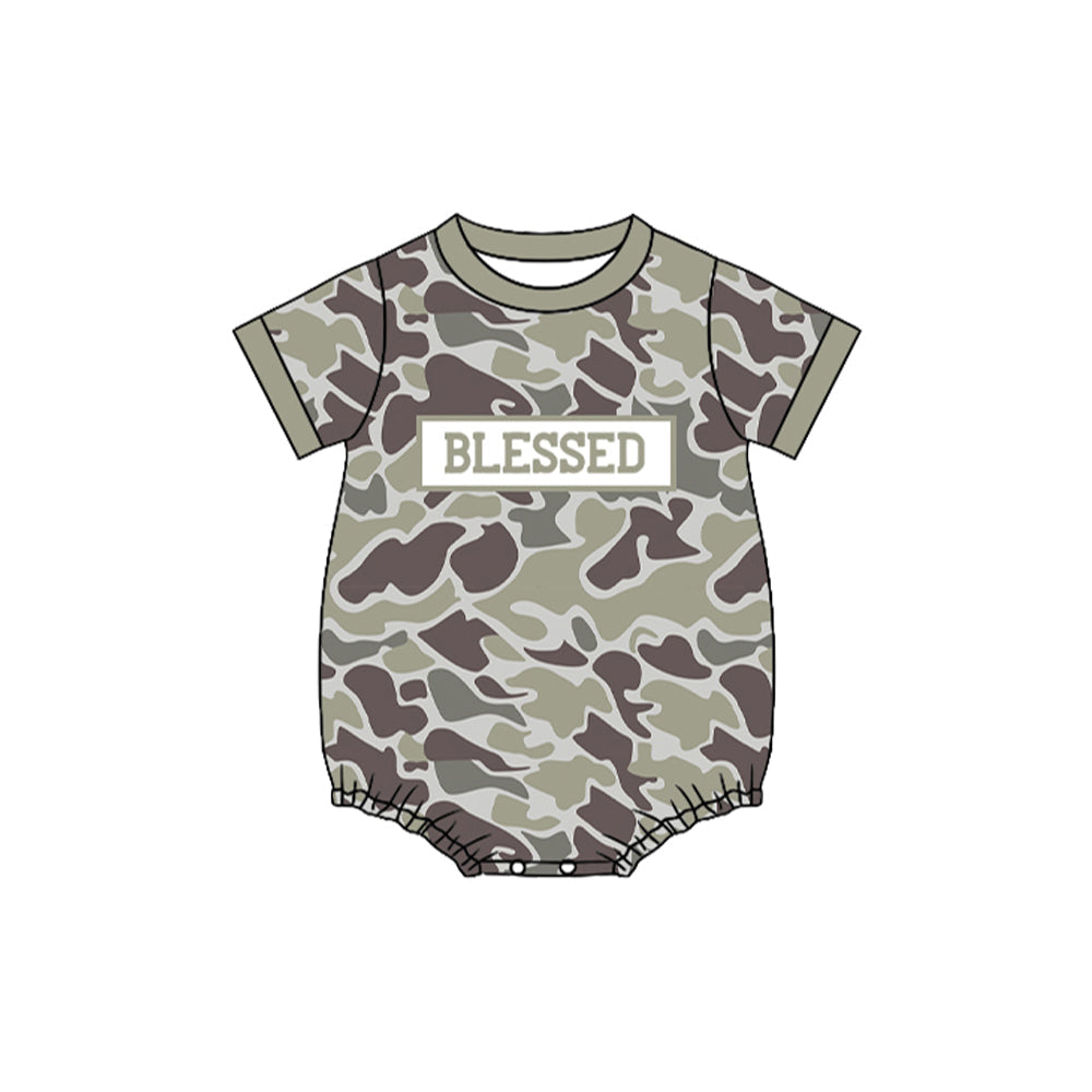 ( Moq 5 ) Preorder Boys Infant Short Sleeves Blessed Camo Bubble Romper