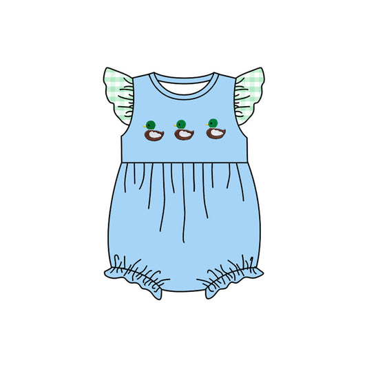 ( Moq 5 ) Preorder Girls Kids Short Sleeves Ducks Blue Bubble Romper