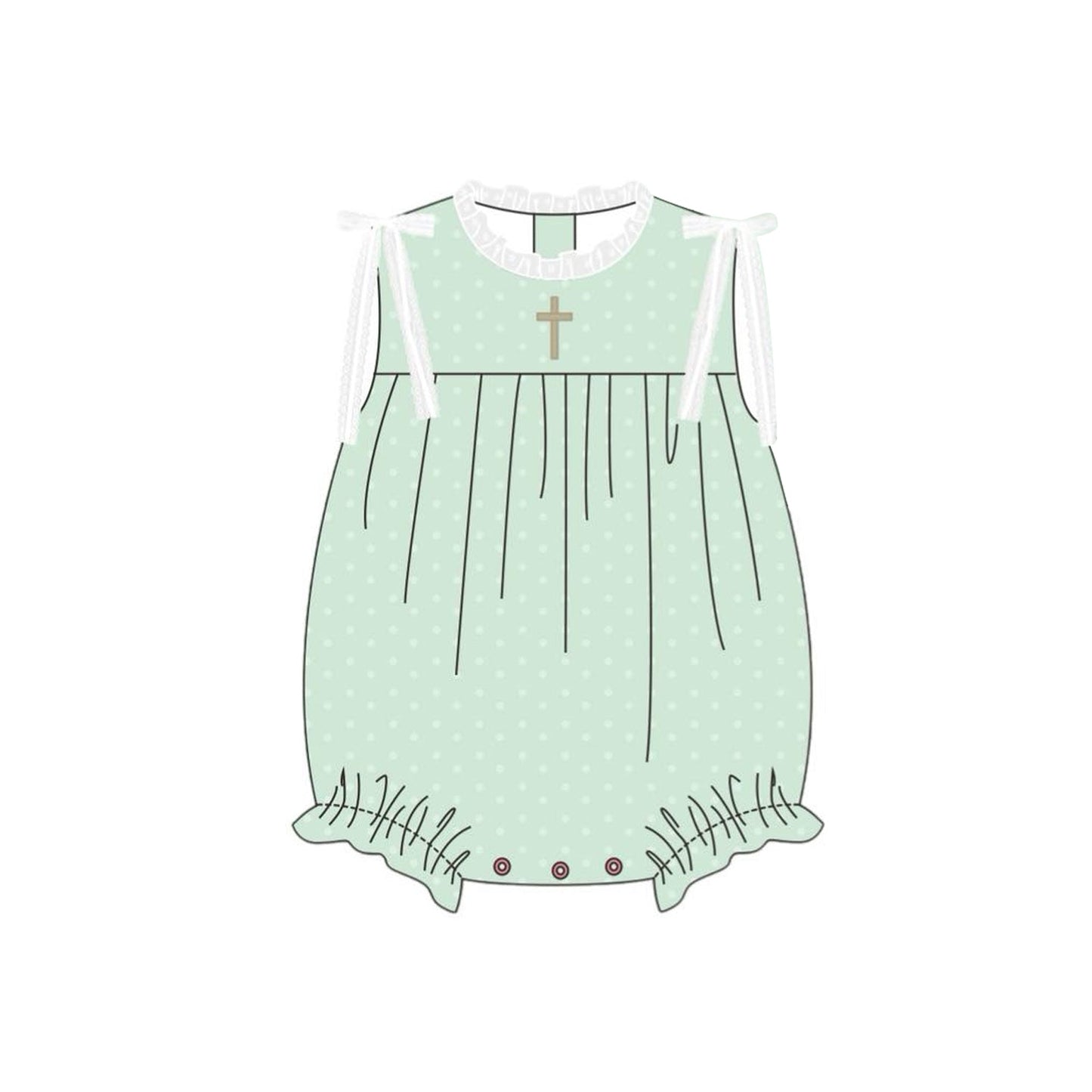 ( Moq 5 ) Preorder Girls Sleeveless Cross Bows Green Bubble Easter Romper