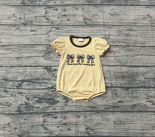 ( No moq ) Preorder Girls Kids Embroidery Jesus Love Me Camo Bows Bubble Romper