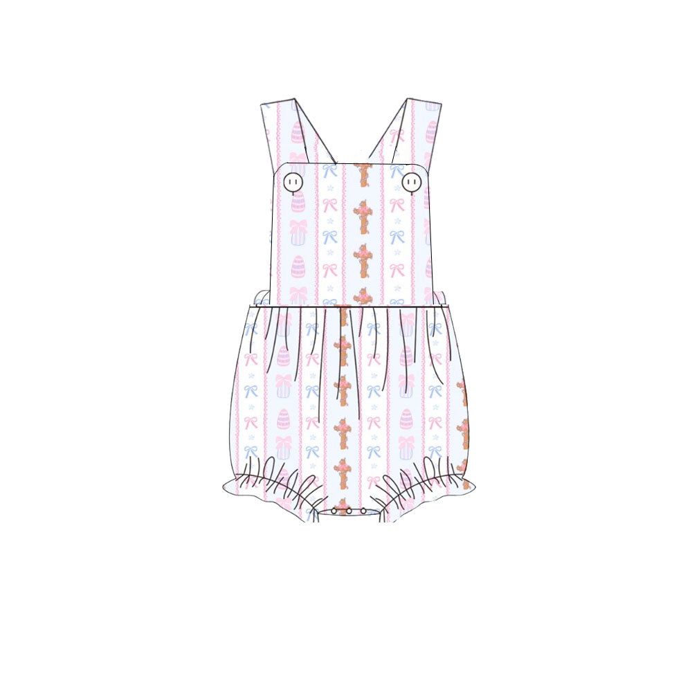 ( Moq 5 ) Preorder Girls Infant Cross Bows Eggs Easter Romper