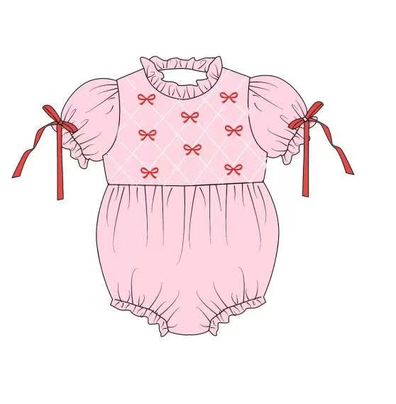 ( Moq 5 ) Preorder Girls Infant Short Sleeves Bows Bubble Romper
