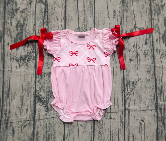 ( No moq ) Preorder Girls Infant Short Sleeves Bows Bubble Romper